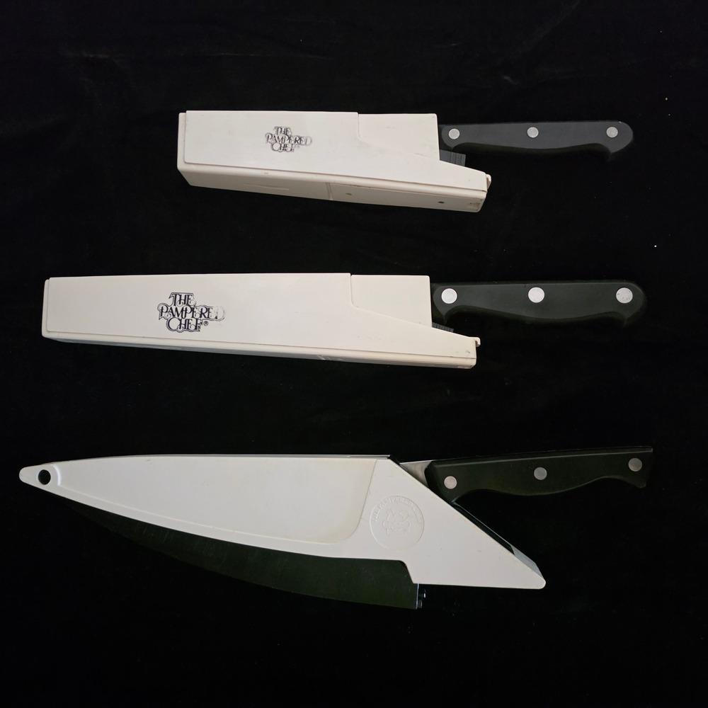 Pampered Chef Self Sharpening Knife Set 3 Piece: Chef, Slicing, Utility